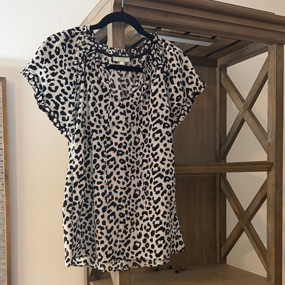 Jade Black and White Leopard Print Blouse